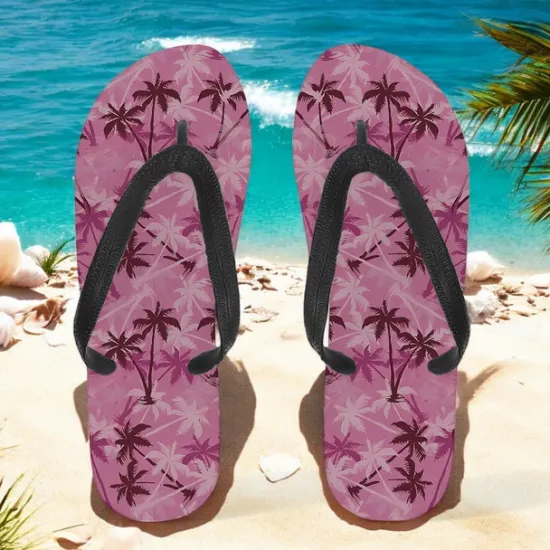 Hot OUKU Unisex Tropical Sunset Flip Flops – Vibrant Beach Sandals with Palm Tree Print for Summer, Pool and Vacation Wear