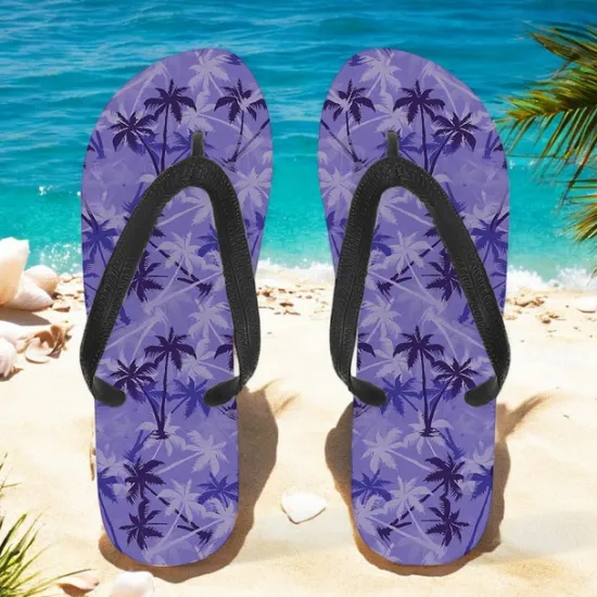 Hot OUKU Unisex Tropical Sunset Flip Flops – Vibrant Beach Sandals with Palm Tree Print for Summer, Pool and Vacation Wear