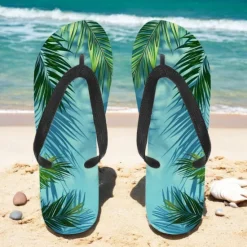 Hot OUKU Unisex Tropical Sunset Flip Flops – Vibrant Beach Sandals with Palm Tree Print for Summer, Pool and Vacation Wear