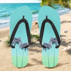Hot OUKU Unisex Tropical Sunset Flip Flops – Vibrant Beach Sandals with Palm Tree Print for Summer, Pool and Vacation Wear