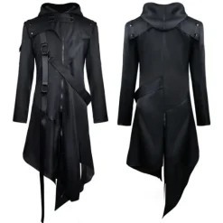 Outlet OUKU Unisex Winter Coat Winter Jacket Formal Evening Buckle All Seasons Halloween Regular Gothic Men's Clothing[Black] Jacket Gothic Men's Clothing[Black]