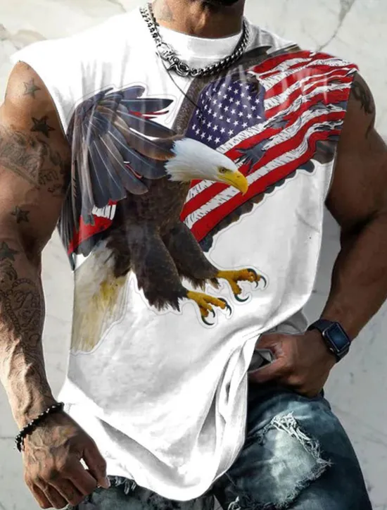 OUKU Veterans Day Men's Patriot Patriotic Veteran Graphic Color Block Eagle National Flag Vest Top Sleeveless T Shirt for Men Sleeveless Cap Sleeve T shirt 3D Print Crew Neck Shirt Fashion Designer