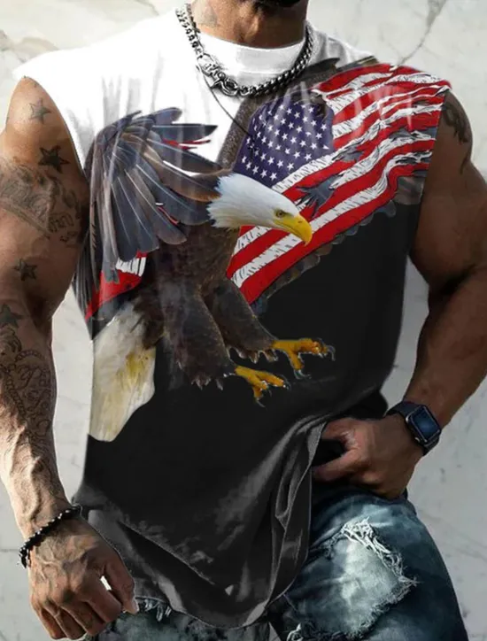 OUKU Veterans Day Men's Patriot Patriotic Veteran Graphic Color Block Eagle National Flag Vest Top Sleeveless T Shirt for Men Sleeveless Cap Sleeve T shirt 3D Print Crew Neck Shirt Fashion Designer