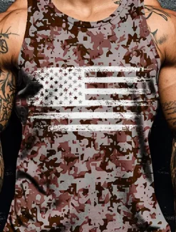 Discount OUKU Veterans Day Men's Patriot Patriotic Veteran Camo Camouflage T Shirt Vest Top Sleeveless T shirt 3D Print Crew Neck Shirt Vacation Casual Hawaiian Holiday Red Navy Blue Green Summer Spring Clothing