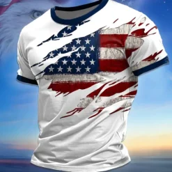 Outlet OUKU Veterans Day Men's Patriot Patriotic Veteran American Flag T shirt Short Sleeve T shirt 3D Print Crew Neck Shirt Street Style Party Birthday Street Black White Summer Spring Clothing Apparel S M L