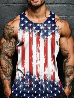 New OUKU Veterans Day Men's Patriot Patriotic Veteran American US Flag T Shirt Vest Top Sleeveless T shirt 3D Print Crew Neck Shirt Vacation Casual Hawaiian Holiday White 1 White Summer Spring Clothing