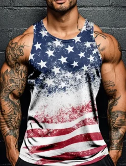 New OUKU Veterans Day Men's Patriot Patriotic Veteran American US Flag T Shirt Vest Top Sleeveless T shirt 3D Print Crew Neck Shirt Vacation Casual Hawaiian Holiday White 1 White Summer Spring Clothing