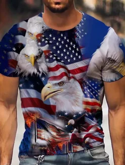 Clearance OUKU Veterans Day Men's Patriot Patriotic Veteran Graphic Prints Eagle American Flag National Flag Shirt T shirt Tee Patriotic Shirts Short Sleeve T shirt 3D Print Crew Neck Shirt Designer Casual Big Blue