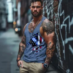 New OUKU Veterans Day Men's Patriot Patriotic Veteran Graphic American Flag Vest Top Racer Back Tank Top Sleeveless T Shirt for Men Sleeveless T shirt 3D Print V Neck Shirt Sports Daily Simple Sports Outdoor