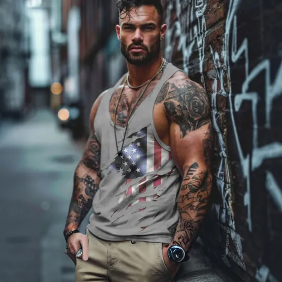 New OUKU Veterans Day Men's Patriot Patriotic Veteran Graphic American Flag Vest Top Racer Back Tank Top Sleeveless T Shirt for Men Sleeveless T shirt 3D Print V Neck Shirt Sports Daily Simple Sports Outdoor