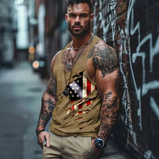 New OUKU Veterans Day Men's Patriot Patriotic Veteran Graphic American Flag Vest Top Racer Back Tank Top Sleeveless T Shirt for Men Sleeveless T shirt 3D Print V Neck Shirt Sports Daily Simple Sports Outdoor