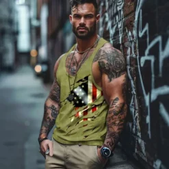 New OUKU Veterans Day Men's Patriot Patriotic Veteran Graphic American Flag Vest Top Racer Back Tank Top Sleeveless T Shirt for Men Sleeveless T shirt 3D Print V Neck Shirt Sports Daily Simple Sports Outdoor