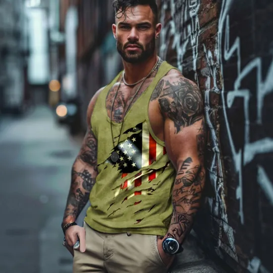 New OUKU Veterans Day Men's Patriot Patriotic Veteran Graphic American Flag Vest Top Racer Back Tank Top Sleeveless T Shirt for Men Sleeveless T shirt 3D Print V Neck Shirt Sports Daily Simple Sports Outdoor