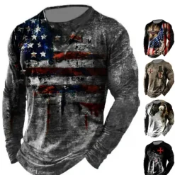 Best OUKU Veterans Day Men's Patriot Patriotic Veteran Graphic Prints American Flag National Flag T shirt Distressed T Shirt Long Sleeve T shirt 3D Print Crew Neck Shirt Vintage Sports Designer Outdoor Street