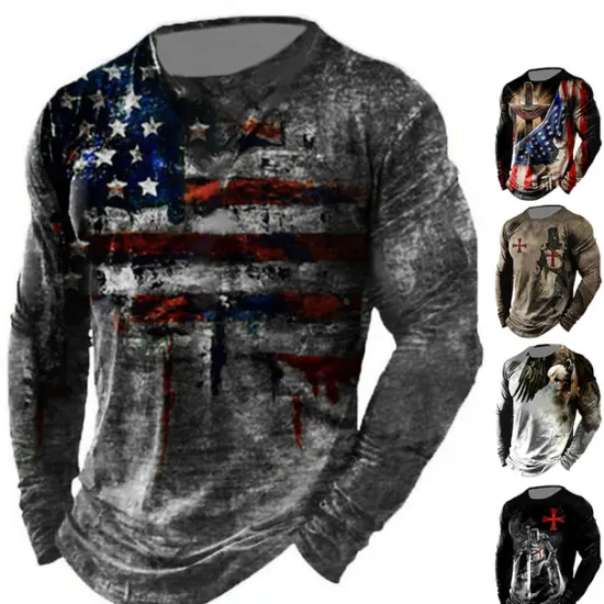 Best OUKU Veterans Day Men's Patriot Patriotic Veteran Graphic Prints American Flag National Flag T shirt Distressed T Shirt Long Sleeve T shirt 3D Print Crew Neck Shirt Vintage Sports Designer Outdoor Street