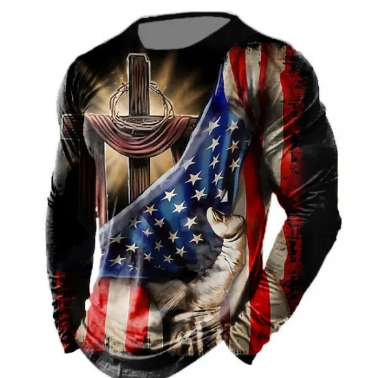 Best OUKU Veterans Day Men's Patriot Patriotic Veteran Graphic Prints American Flag National Flag T shirt Distressed T Shirt Long Sleeve T shirt 3D Print Crew Neck Shirt Vintage Sports Designer Outdoor Street