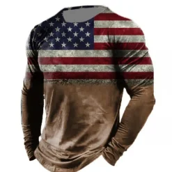 Best OUKU Veterans Day Men's Patriot Patriotic Veteran Graphic Prints American Flag National Flag T shirt Distressed T Shirt Long Sleeve T shirt 3D Print Crew Neck Shirt Vintage Sports Designer Outdoor Street