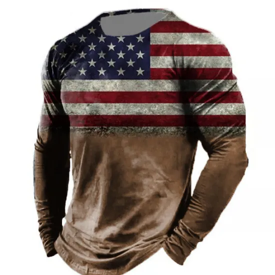 Best OUKU Veterans Day Men's Patriot Patriotic Veteran Graphic Prints American Flag National Flag T shirt Distressed T Shirt Long Sleeve T shirt 3D Print Crew Neck Shirt Vintage Sports Designer Outdoor Street