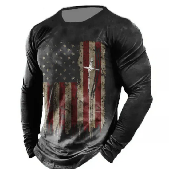 Best OUKU Veterans Day Men's Patriot Patriotic Veteran Graphic Prints American Flag National Flag T shirt Distressed T Shirt Long Sleeve T shirt 3D Print Crew Neck Shirt Vintage Sports Designer Outdoor Street