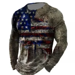 Best OUKU Veterans Day Men's Patriot Patriotic Veteran Graphic Prints American Flag National Flag T shirt Distressed T Shirt Long Sleeve T shirt 3D Print Crew Neck Shirt Vintage Sports Designer Outdoor Street