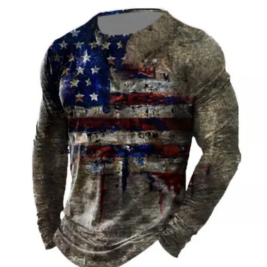 Best OUKU Veterans Day Men's Patriot Patriotic Veteran Graphic Prints American Flag National Flag T shirt Distressed T Shirt Long Sleeve T shirt 3D Print Crew Neck Shirt Vintage Sports Designer Outdoor Street