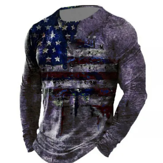 Best OUKU Veterans Day Men's Patriot Patriotic Veteran Graphic Prints American Flag National Flag T shirt Distressed T Shirt Long Sleeve T shirt 3D Print Crew Neck Shirt Vintage Sports Designer Outdoor Street
