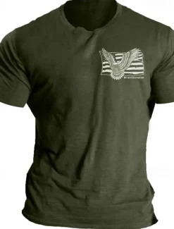 OUKU Veterans Day Men's Patriot Patriotic Veteran Eagle American Flag T shirt Graphic Tee Cotton Short Sleeve Graphic Shirt Black Blue Light Grey Comfortable Tee Daily Wear Vacation Fashion Designer