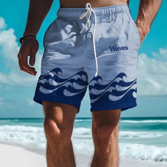 Best OUKU Waves Men's Resort 3D Printed Board Shorts Swim Trunks Elastic Waist Drawstring with Mesh Lining Aloha Hawaiian Style Holiday Beach S TO 3XL