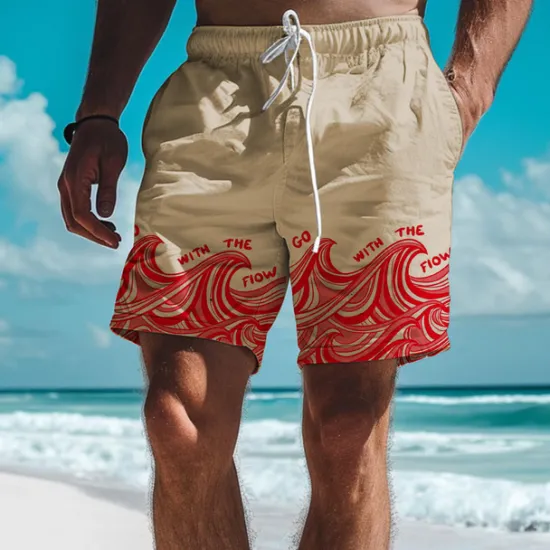 Best OUKU Waves Men's Resort 3D Printed Board Shorts Swim Trunks Elastic Waist Drawstring with Mesh Lining Aloha Hawaiian Style Holiday Beach S TO 3XL