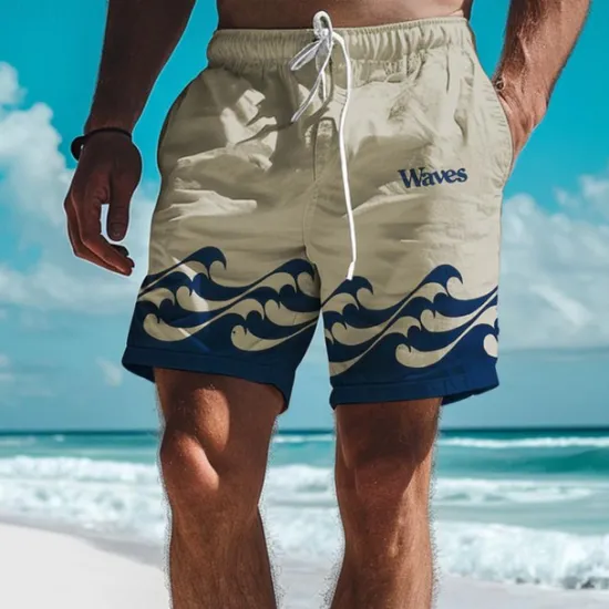 Best OUKU Waves Men's Resort 3D Printed Board Shorts Swim Trunks Elastic Waist Drawstring with Mesh Lining Aloha Hawaiian Style Holiday Beach S TO 3XL
