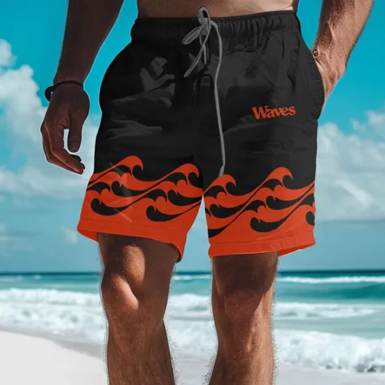 Best OUKU Waves Men's Resort 3D Printed Board Shorts Swim Trunks Elastic Waist Drawstring with Mesh Lining Aloha Hawaiian Style Holiday Beach S TO 3XL