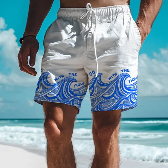 Best OUKU Waves Men's Resort 3D Printed Board Shorts Swim Trunks Elastic Waist Drawstring with Mesh Lining Aloha Hawaiian Style Holiday Beach S TO 3XL